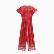 Langer Jumpsuit im Boho-Stil mit Hose und beigem Streifenmuster