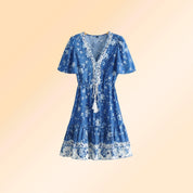 Boho kleid blau weiß