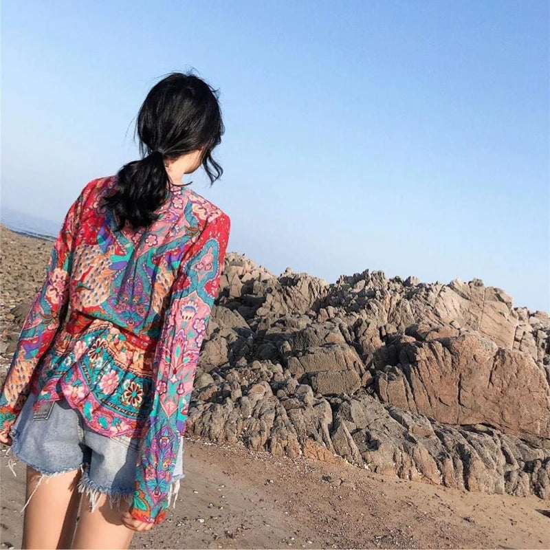 Vintage bluse damen im boho style mit Blumenmuster
