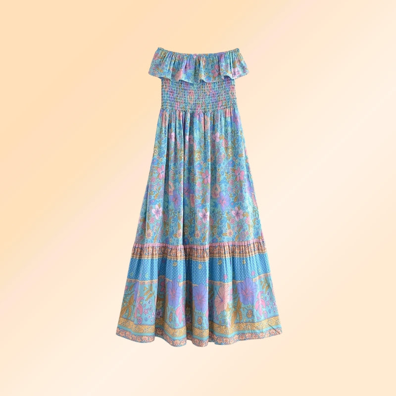 Boho style kleid lang mit lange Ärmel