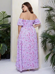 Maxikleid sommer boho große größen mit lila blumenmuster