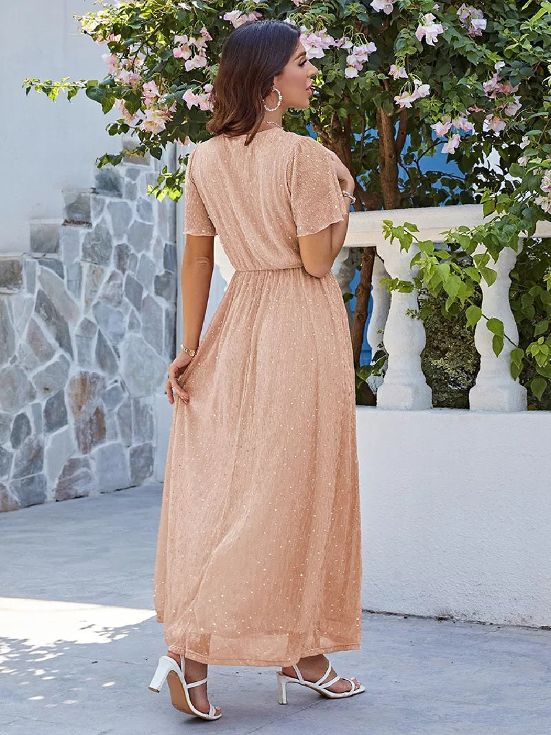 Abendkleid boho lang glänzend