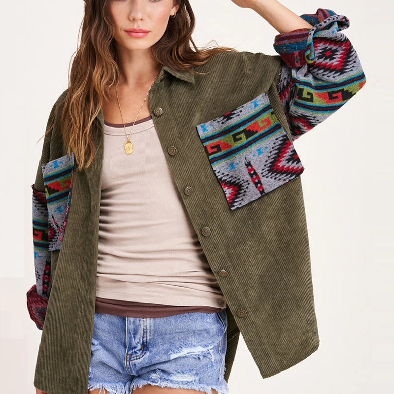 Boho jacke khaki mit Ethno-Print