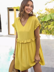 Boho Kleid Gelb Kurz
