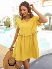 Boho Kleid Gelb Kurzarm