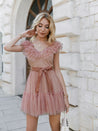 Boho-Kleid für Mädchen kurz mit rosa Tüllstoff