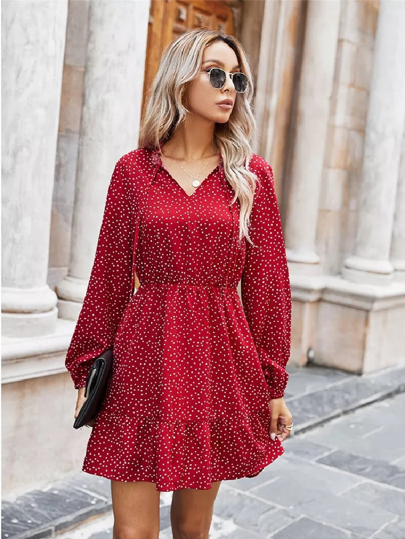 Kleid rot boho mit weiße Punkte