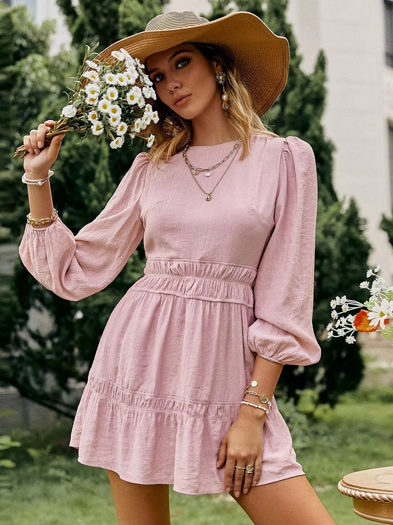 Boho kleid rückenfrei rosa mit elastischer Bund
