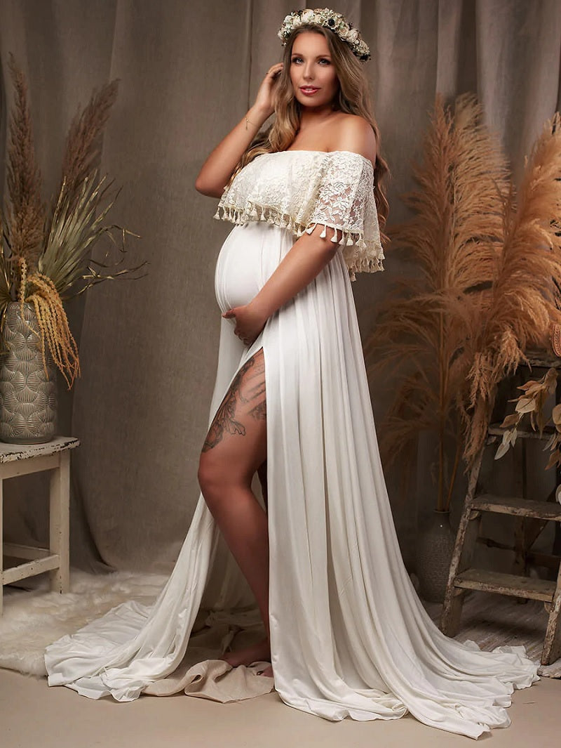 Boho kleid schwanger lang entblößte Schultern