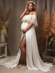 Boho kleid schwanger lang entblößte Schultern