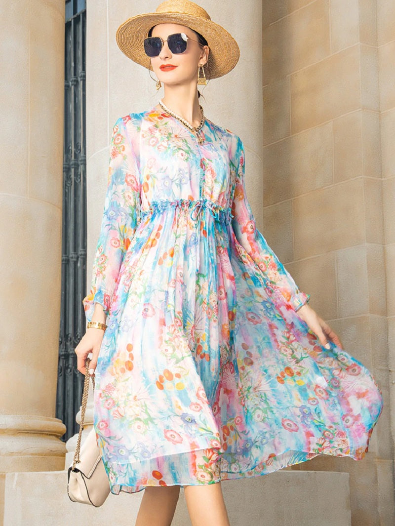 Boho kleid seide mit langen Ärmeln