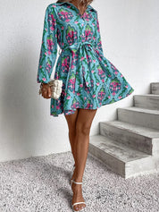 Boho kleid türkis kurz mit Blumendruck