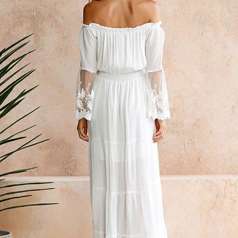 Boho-Kleid Spitze weiß mit transparenten Ärmeln