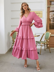 Boho-Hochzeitskleid mit rosa Rüschenstoff