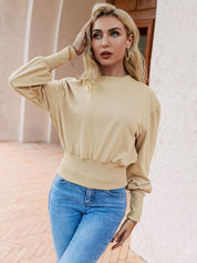 Boho Pullover Beige mit elastischen Einsätzen