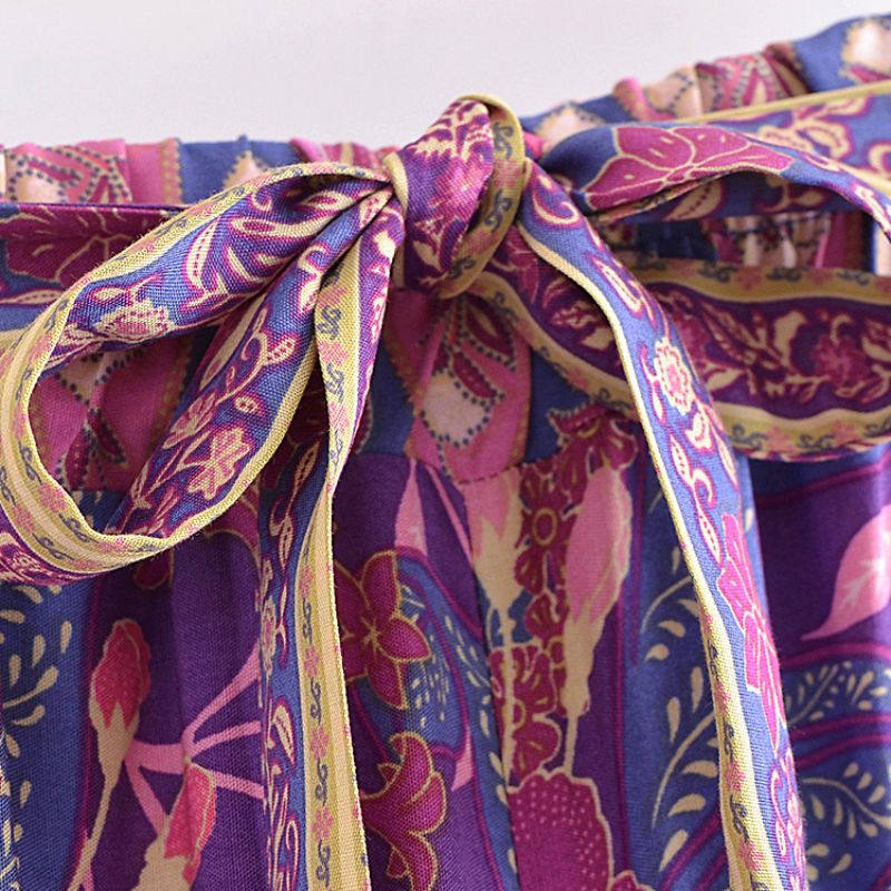 Boho style hose damen violette mit Blumenprint und Gothic-Design