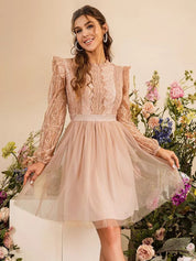 Boho kleid hochzeitsgast vintage rosa mit langen Ärmeln