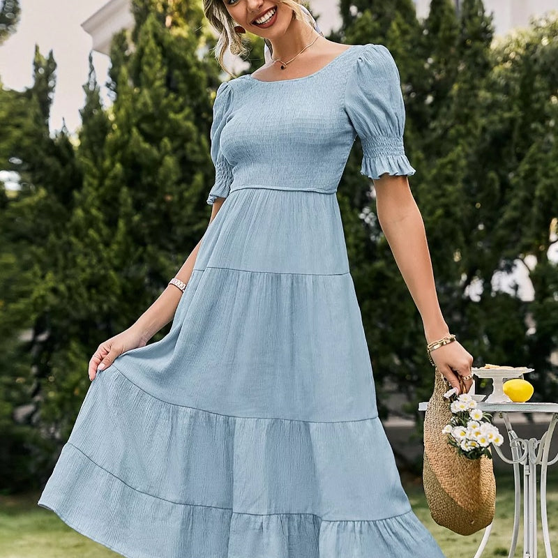 Boho chic boho kleid Blau mit kurzen Ärmeln