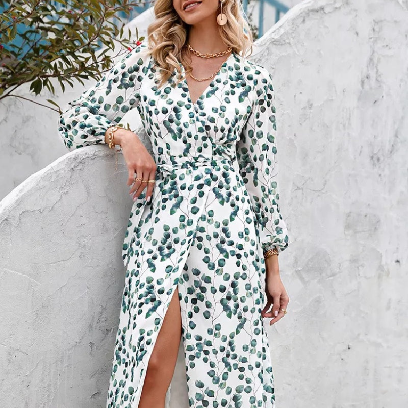 Langes kleid boho style mit grünem Blumenmuster