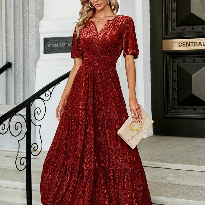 Damen boho maxikleid rot Samt mit rotem Aufdruck 