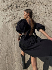 maxikleid schwarz boho style