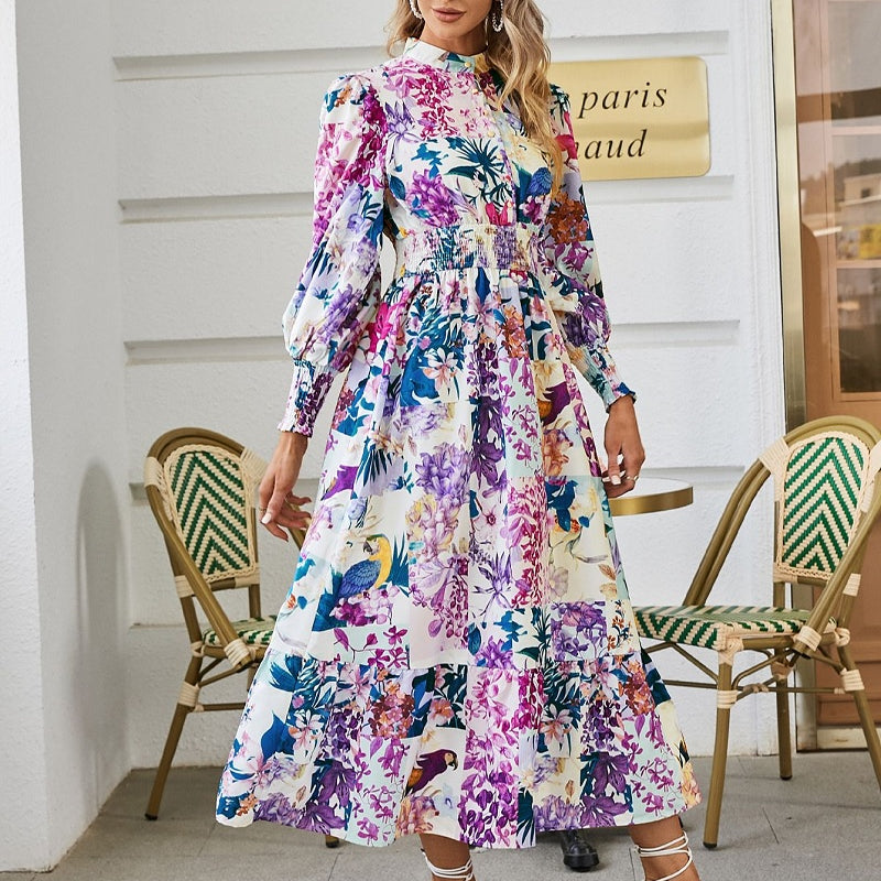 Maxikleid boho langarm mit buntem Blumenmuster