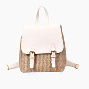 Hippie boho rucksack aus Stroh und Lederklappe
