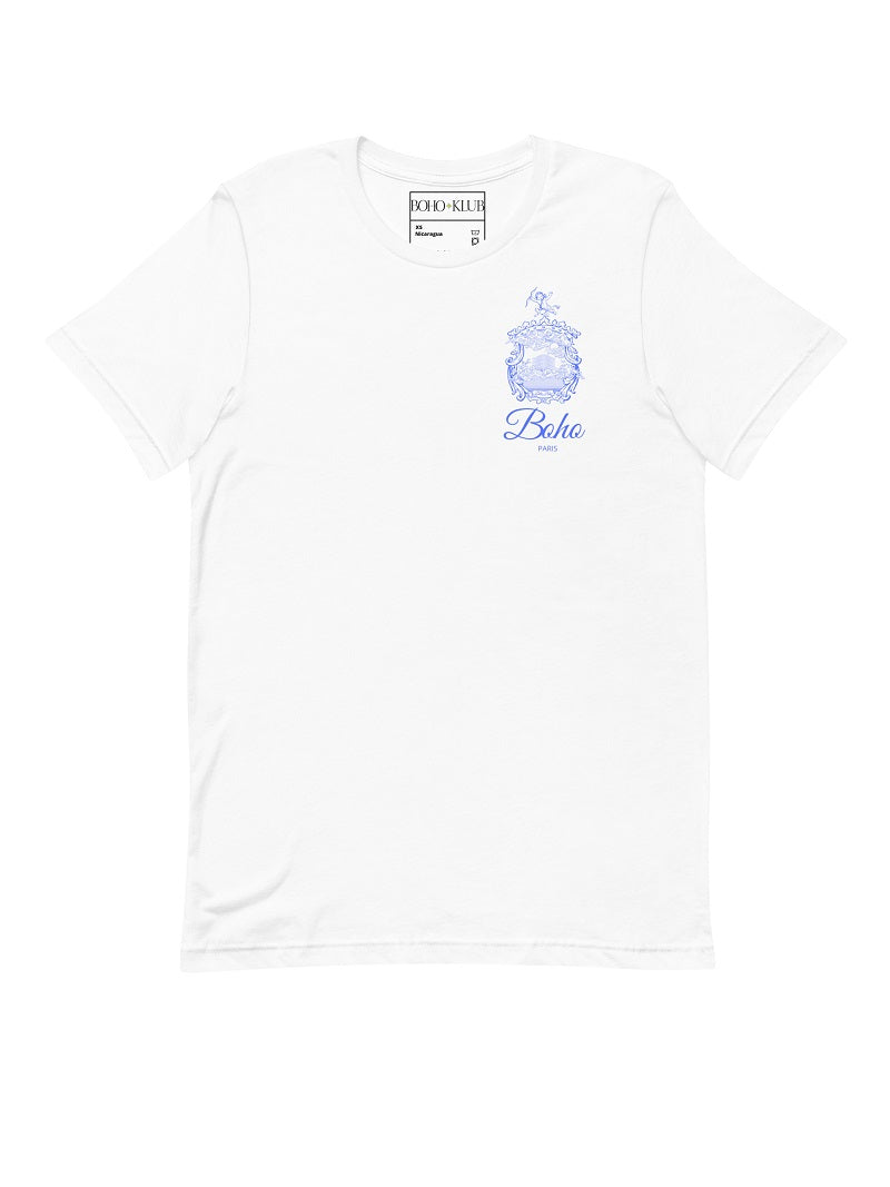 Boho Shirt mit blauem Wappenaufdruck