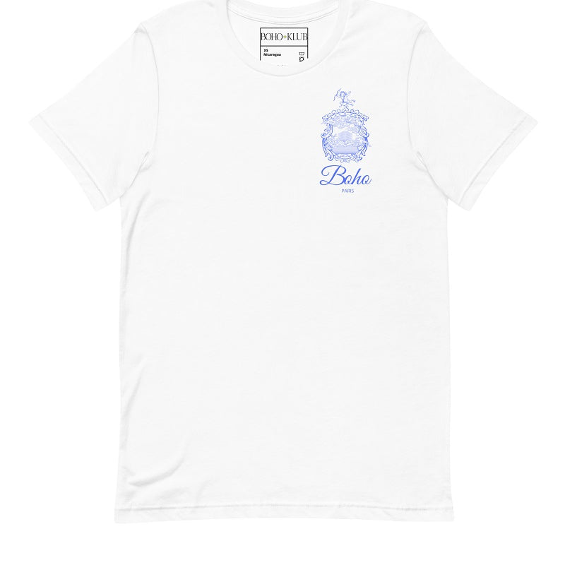Boho Shirt mit blauem Wappenaufdruck