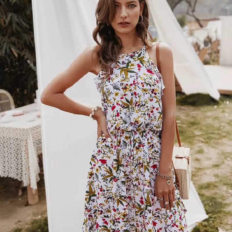 Kleid sommer boho mit Blumendruck