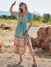 Boho strandkleid lang mit Blumenmuster