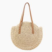 Runde strohtasche boho style mit Lederhenkel