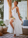 Langes weißes Boho-Kleid mit Empire-Schnitt und tiefem V-Ausschnitt
