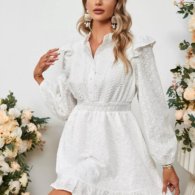 Boho kleid weiß mit spitze und langen Ärmeln